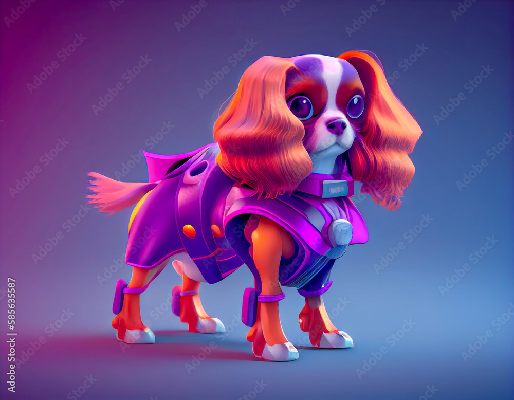 Cavalier king charles spaniel dog, dog animal wear cyberpunk fashion dress generative ai Cavalier king charles spaniel dog, dog animal wear cyberpunk fashion dress generative ai