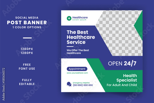 Professional medical healthcare service social media post template design. Clinic or hospital digital marketing flyer for the web. Creative health business promotion banner for doctor	