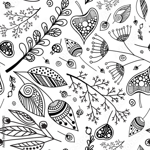 Seamless pattern with different plants. Vector file for designs.