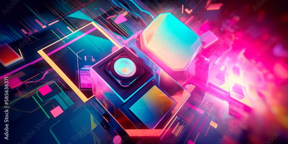 Technology-themed wallpaper with vibrant colors and geometric shapes Generative AI Technology-themed wallpaper with vibrant colors and geometric shapes Generative AI