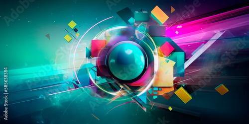 Technology-themed wallpaper with vibrant colors and geometric shapes Generative AI
