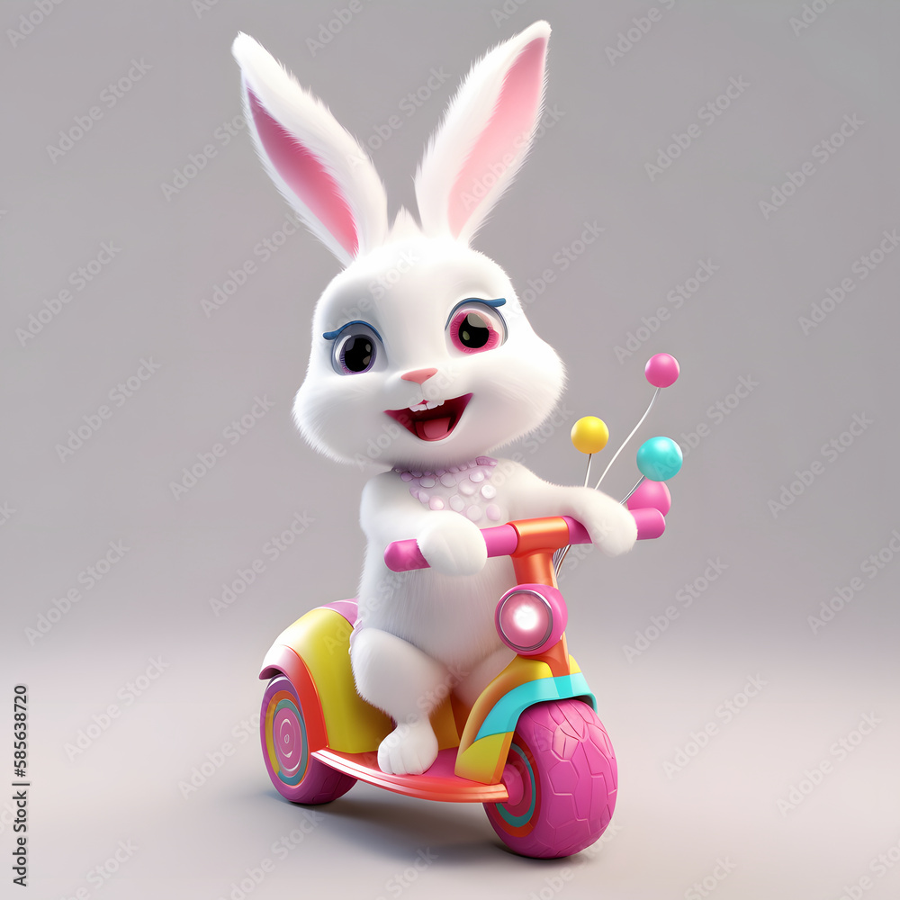 Fototapeta premium anime girl with rabbit, basket and eggs colored eggs
