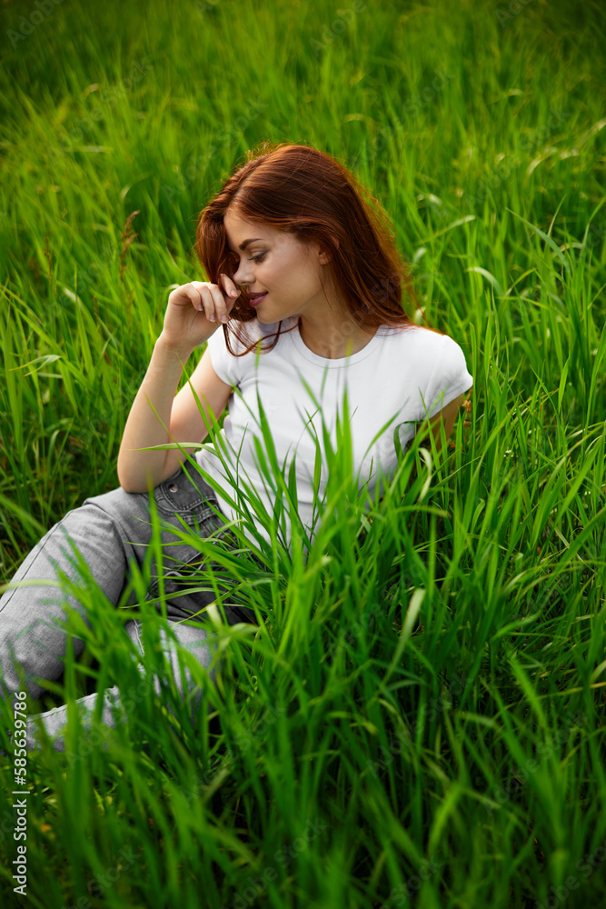 beautiful woman in casual clothes spends weekend in nature beautiful woman in casual clothes spends weekend in nature