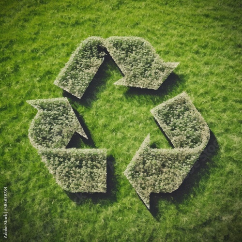 recycle symbol on green grass, ai generated