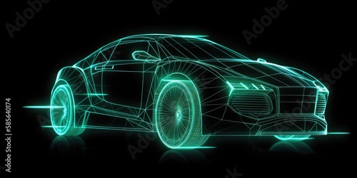 Generic abstract futuristic Glowing Concept Car neon wireframe banner , ai generated