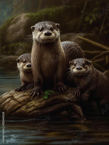 3 Otter family in the river