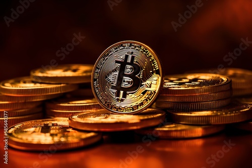 Crypto currency golden bitcoin background, Financial investment concept. Generative Ai photo