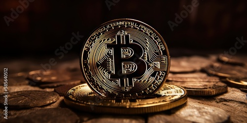 Crypto currency golden bitcoin background, Financial investment concept. Generative Ai photo