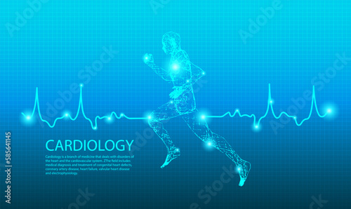 Cardiology heart with sign heartbeat and medical design over blue background.Vector illustration