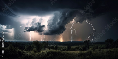 Clouds and lightning in a stormy weather Generative AI