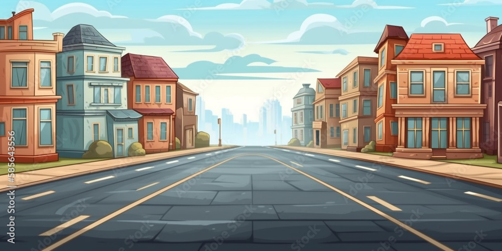 Empty road big house city background Generative AI