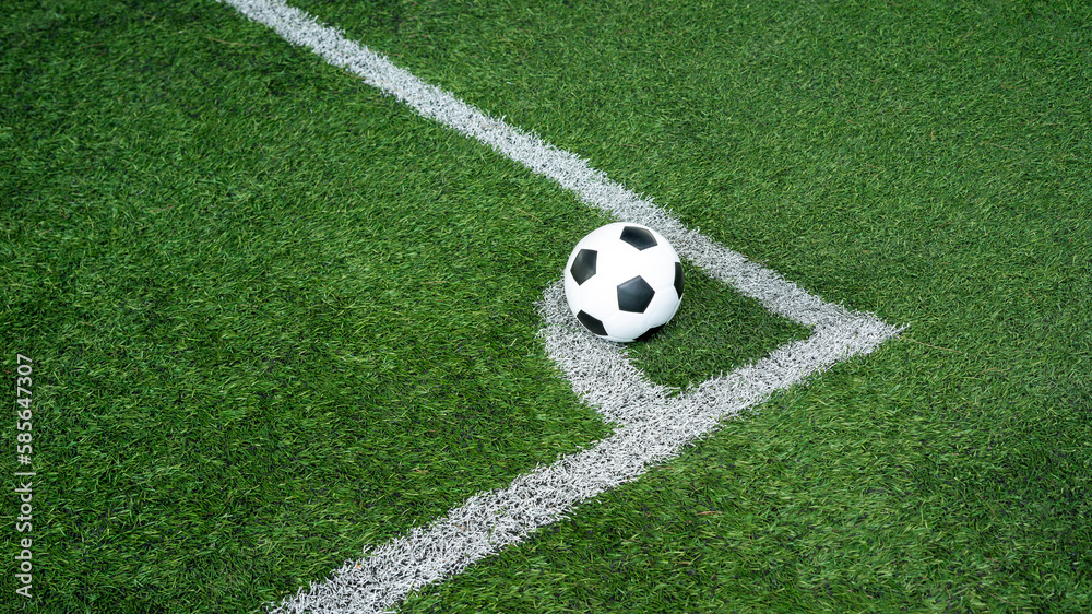 Soccer Football on Corner kick line of ball and a soccer field , football field , background texture Soccer Football on Corner kick line of ball and a soccer field , football field , background texture