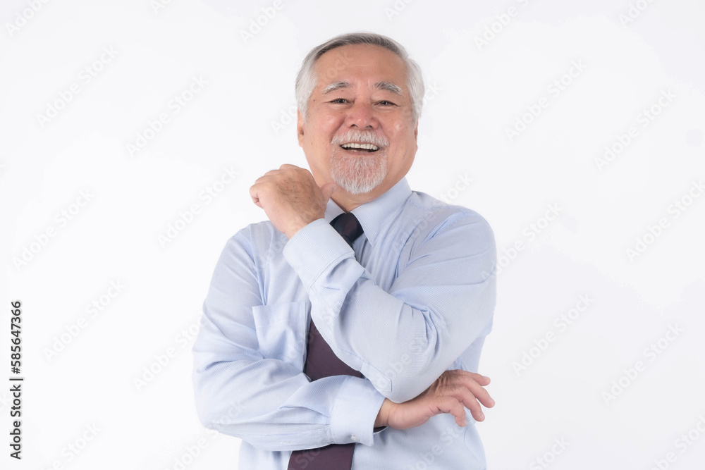 Portrait Asian senior man , old man , smile and feel happy good health isolated on white background - lifestyle senior male concept Portrait Asian senior man , old man , smile and feel happy good health isolated on white background - lifestyle senior male concept