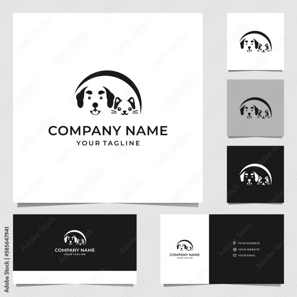 Fototapeta premium Dog and Cat Line Art Logo Design 2