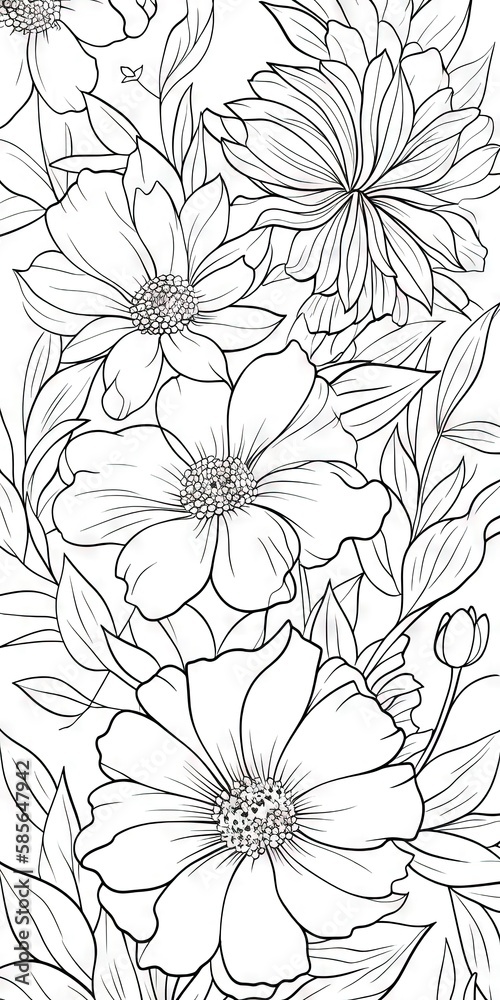 custom made wallpaper toronto digitalPage de livre de coloriage d'art en ligne, floral, fond blanc