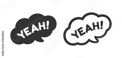 Yeah speech bubble icon. Cute black text lettering vector illustration.