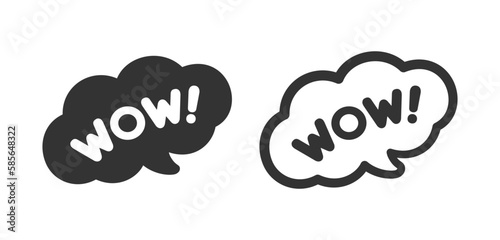 WOW speech bubble icon. Cute black text lettering vector illustration.