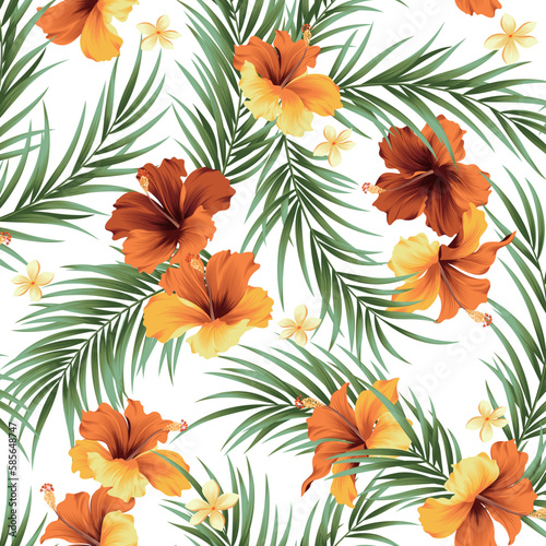Beautiful tropical flowers and plants seamless pattern,
