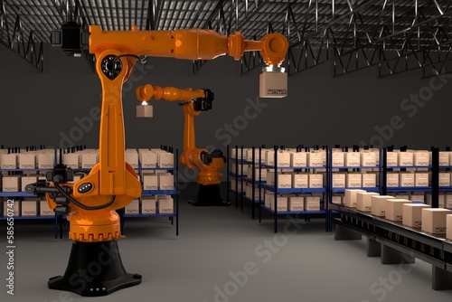 Arm Robot AI manufacture Box product Object for manufacturing industry technology Product export and import of future For Products, food, cosmetics, apparel warehouse mechanical future technology	