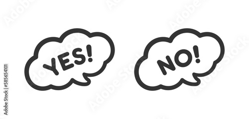 Yes and no chat speech bubble icon set. Cute black text lettering vector illustration.