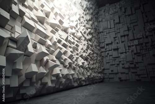 modern room with a unique cube wall design. Generative AI