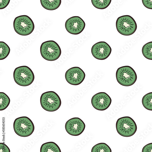 Seamless kiwi fruit pattern. Summer pattern with kiwi fruit in doodle style. Flat style vector image.
