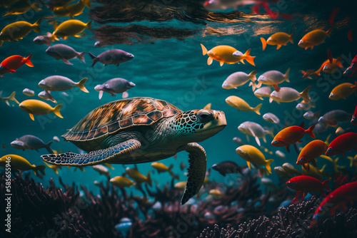 sea turtles and fish  generative ai