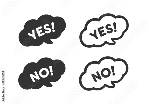 Yes and no chat speech bubble icon set. Cute black text lettering vector illustration.