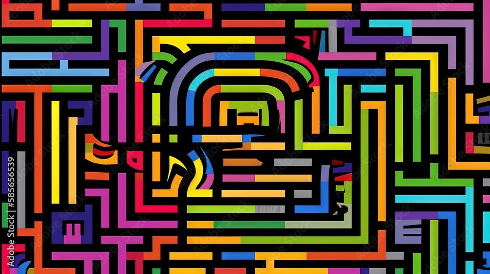 Labyrinthe arc-en-ciel fou, illustration vectorielle, idéal comme fond d'écran