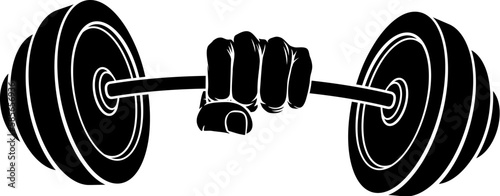 Obraz na płótnie A weight lifting or weightlifting fist hand holding a heavy barbell or dumbbell concept