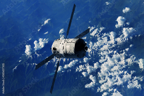 Fototapeta Naklejka Na Ścianę i Meble -  Spaceship over the planet in space. Elements of this image furnishing NASA.
