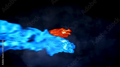 Fire dragon breath animation red and blue - mythical dragon flying animation
