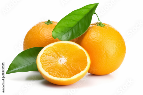 Orange fruits with leaf isolated on white background. Sweet orange fruit. generative ai
