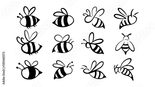 Bee hand drawn logo illustration with different style collection