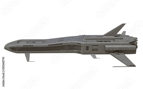 Spaceship 3D rendering on white background