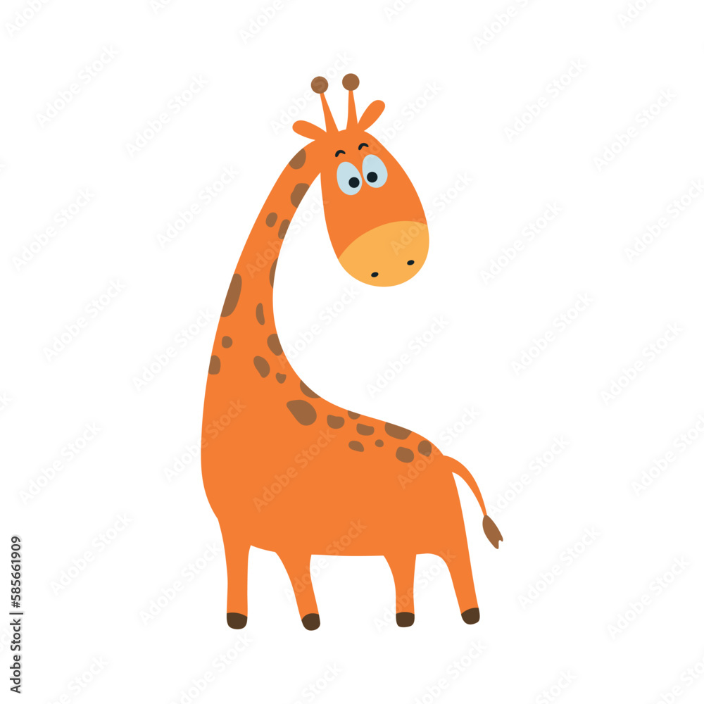 Fototapeta premium Cartoon vector giraffe illustration isolated on white background. Cute funny jungle animal. Zoo