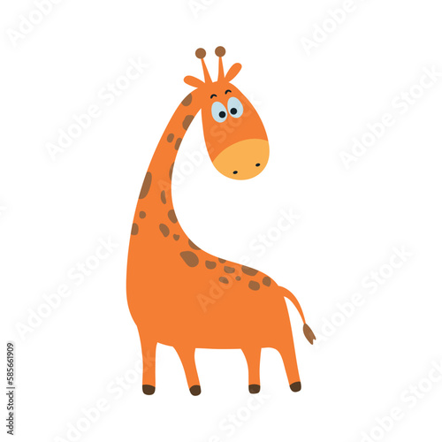 Cartoon vector giraffe illustration isolated on white background. Cute funny jungle animal. Zoo
