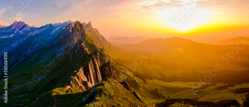 Schaeffler mountain ridge swiss Alpstein, Appenzell Switzerland, a ridge of the majestic Schaeffler peak by Berggasthaus Schafler, Switzerland during summer photo