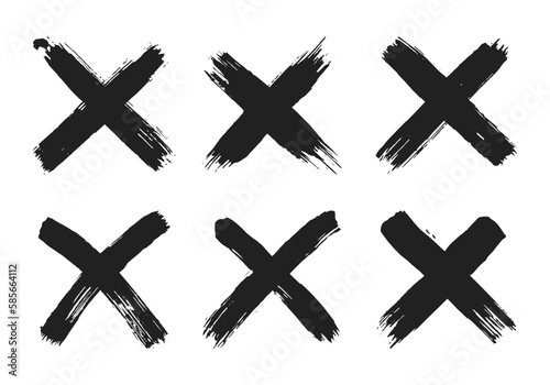 Dirty grunge hand drawn with brush strokes cross x vector illustration icon set. Cross mark wrong symbol graphic design collection. Check mark symbol NO button for vote in check box, web, etc.