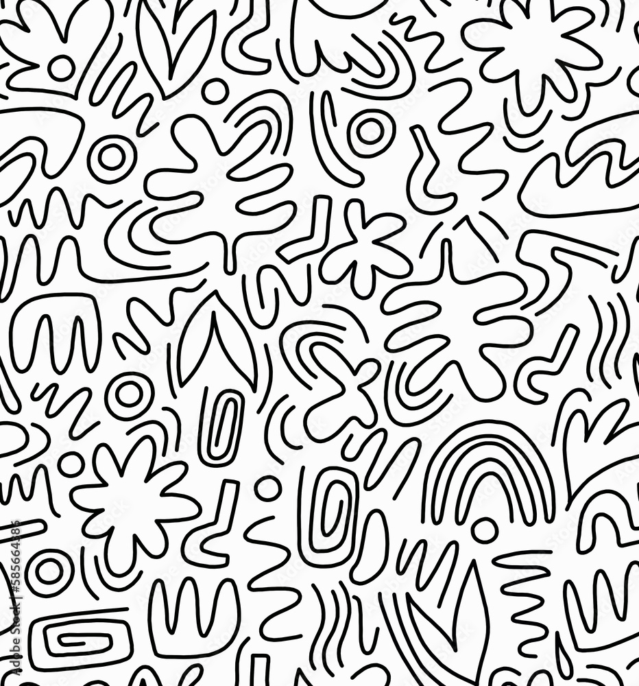 Black and white abstract drawing hand-drawn in doodles on a white background.Seamless pattern.