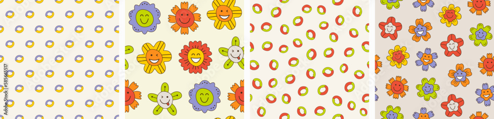 Fototapeta premium Smiling flower, abstract personage, mascot design, funny face, cute icon.