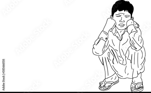 The Burden of Struggle: A Cartoon Illustration of Poverty"
"The Sorrow of Poverty: A Sketch Drawing of a Poor Indian Boy"
"Hopelessness in a Sketch: A Poor Village Boy's Mental State"