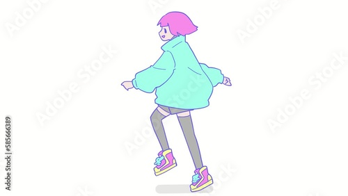 オシャレでポップな女の子　スキップ　エフェクト　ループアニメーション