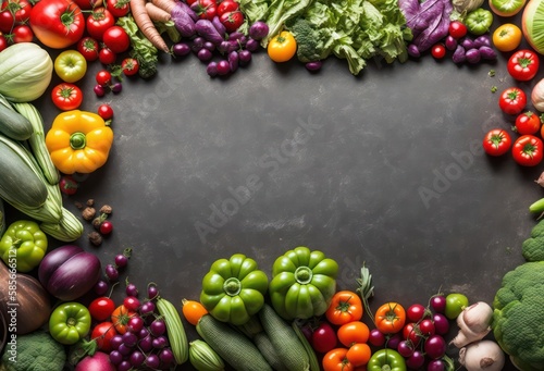 A black background with vegetables and a blank space for text