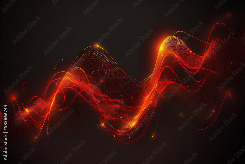 Red glowing wave lines on black abstract background Stock Illustration ...