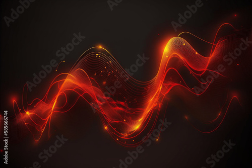 Red glowing wave lines on black abstract background photo