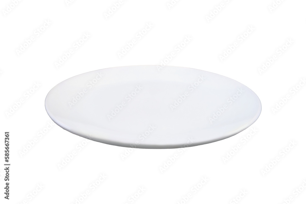 Concept with an empty plate, isolated on a white background. Copy space plate for food