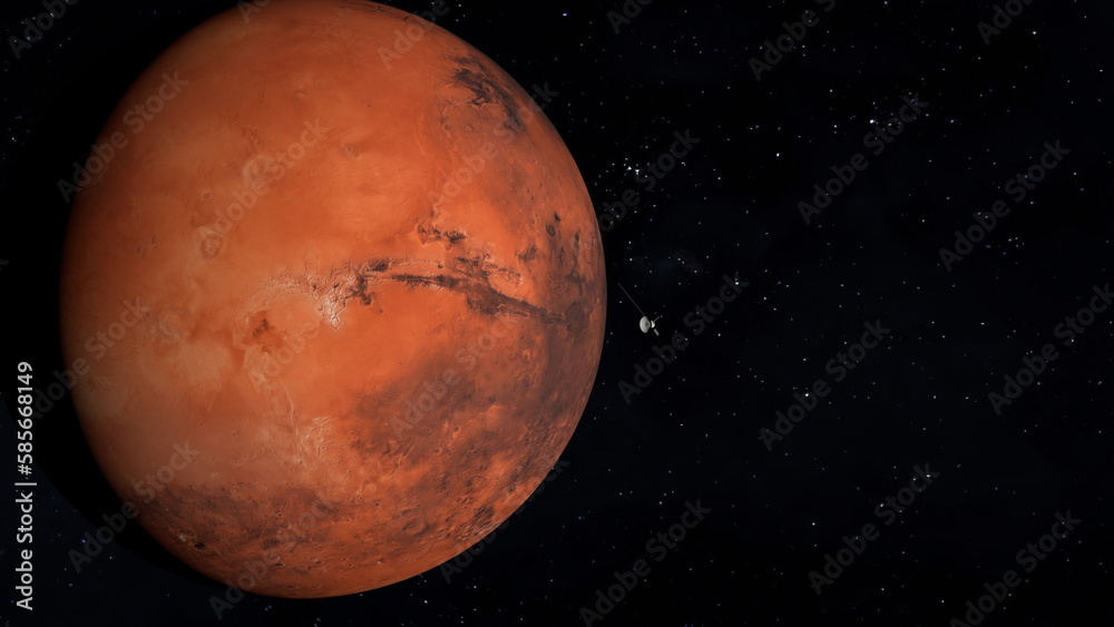 Space probe approaching planet Mars. 3D Rendering Space probe approaching planet Mars. 3D Rendering