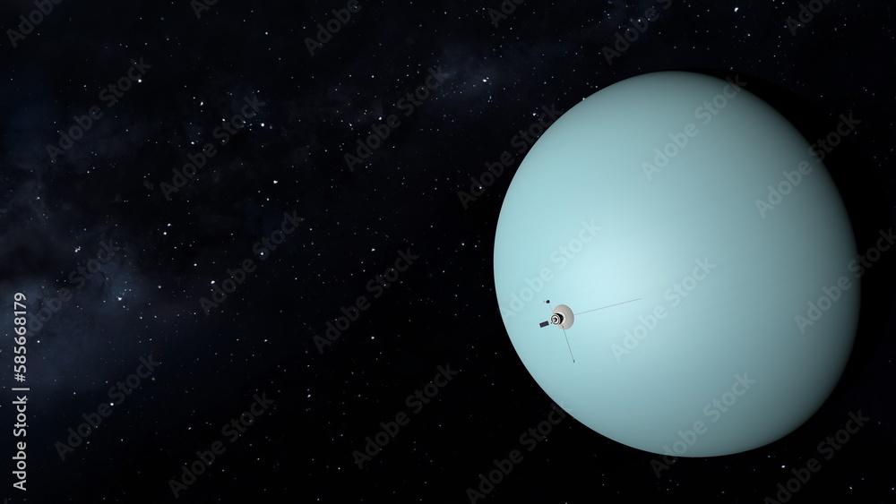 Space probe orbiting Uranus, 3D rendering.