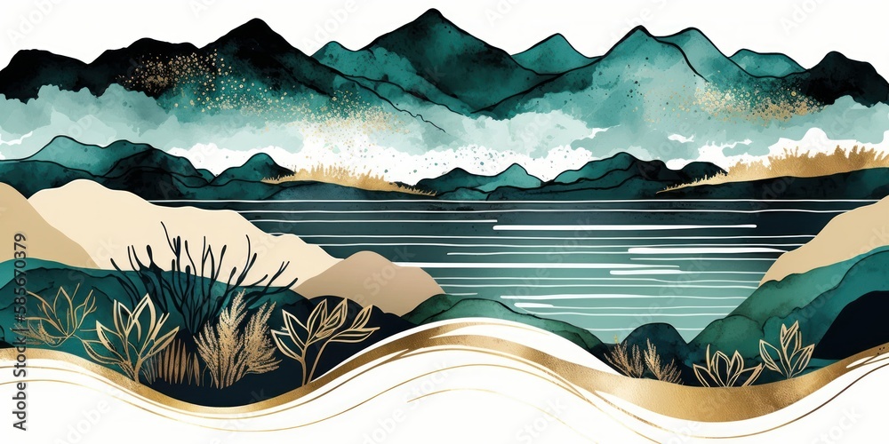 Mountains at background. Sea and palms on the beach. Beautiful illustration picture. Generative AI Mountains at background. Sea and palms on the beach. Beautiful illustration picture. Generative AI